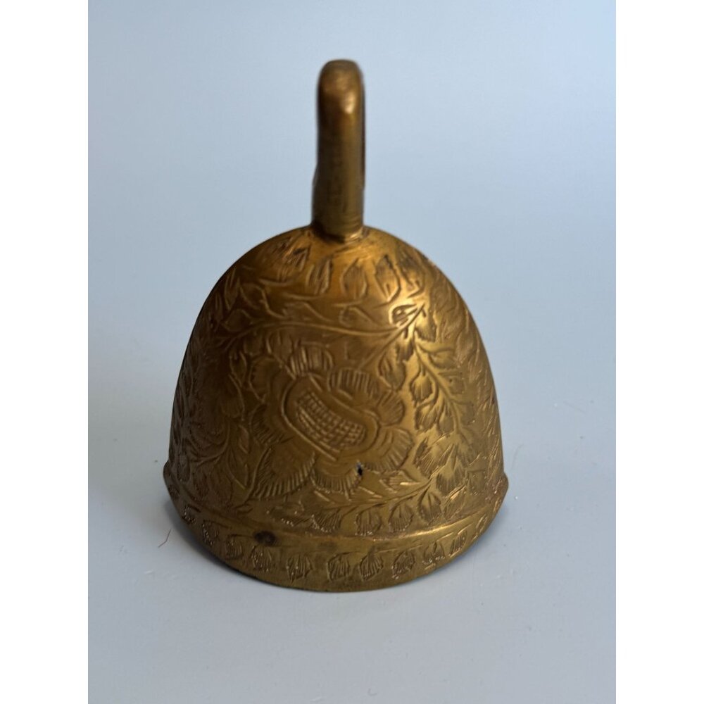 Vintage Brass Camel Bell India 1912-39-L With Floral Engraving 3 3/4" High By 3"